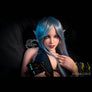Realistic Elsa Elf Witch sex doll by MyRealDolls with detailed elf costume and lifelike features, posing in a neutral setting.