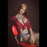 Red-head Rosie sex doll by MyRealDolls with realistic facial features, detailed body, and lifelike skin in an indoor setting.